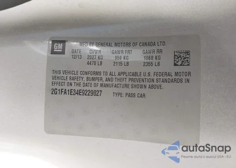 2014 Chevrolet Camaro 2Ls z USA, uszkodzony, nr VIN 2G1FA1E34E9229027